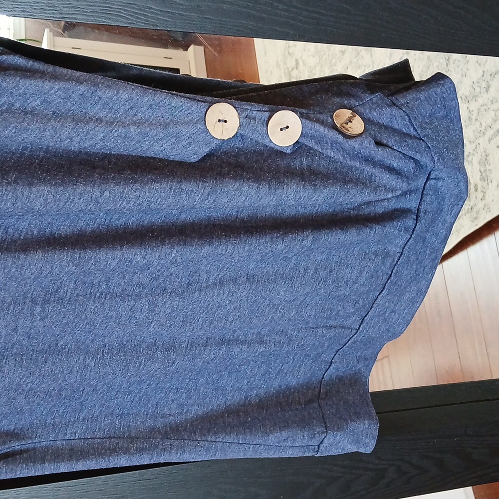 Womens Heathered Navy Scoop Neck High Low Button Detail Tee T-shirt Size L - Picture 3 of 6